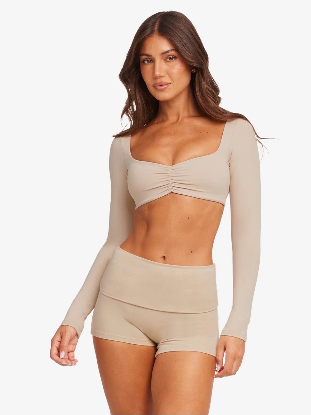 CSB form Margo long sleeve crop top in fawn